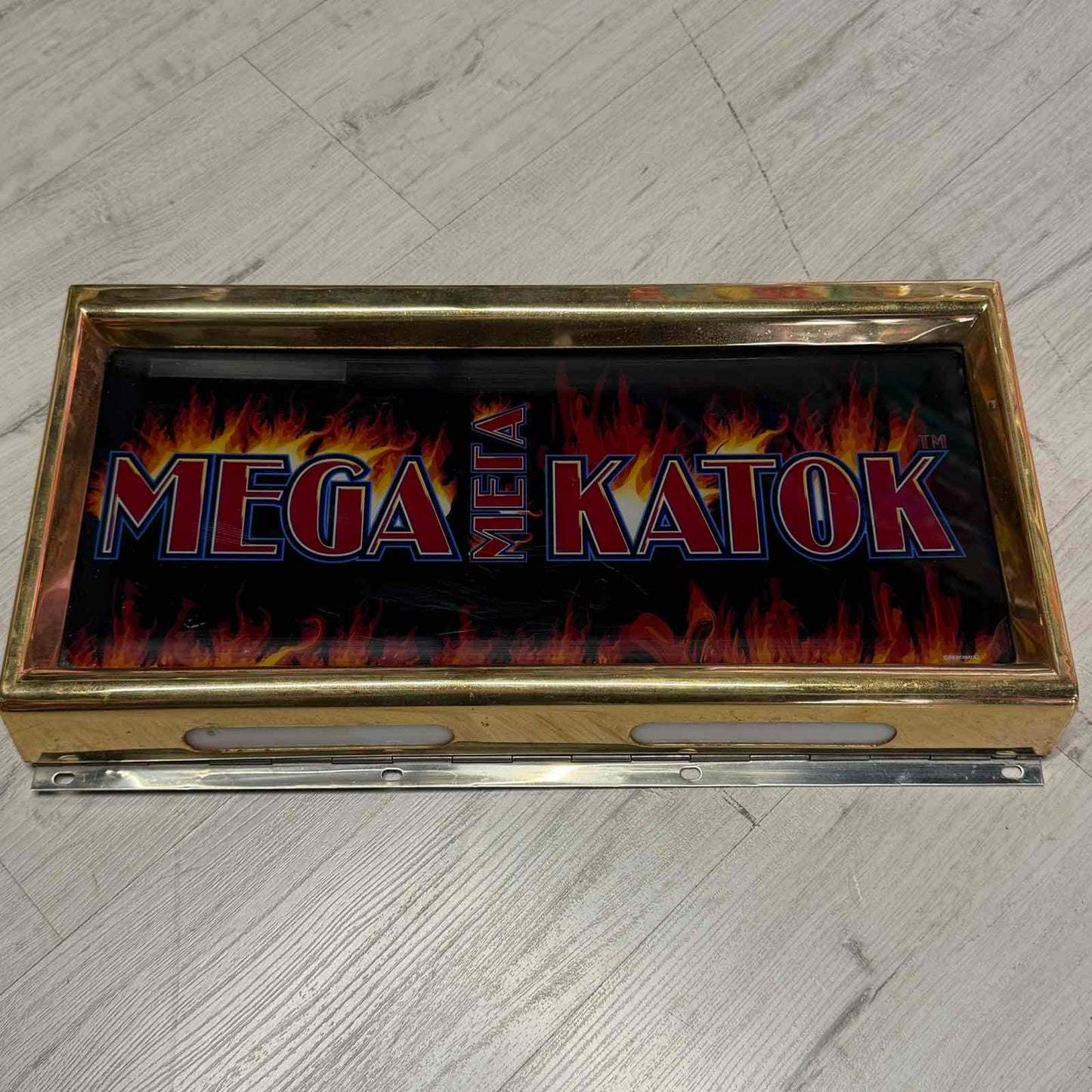 mega mel katok slot machine marquee casino arcade decorative sign with flames