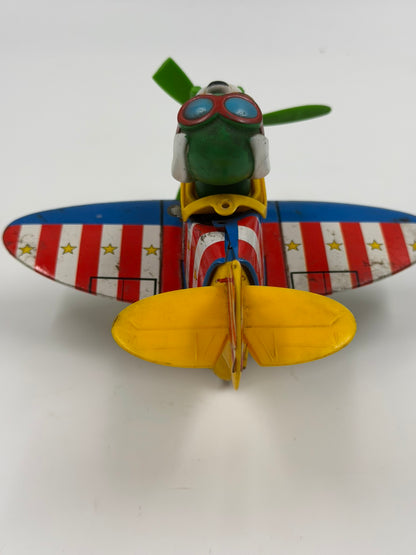 Vintage TPS Jolly Plane Doggy Pilot – Tin Toy Αεροπλάνο Made in Japan 1960s (For Parts / Repair)